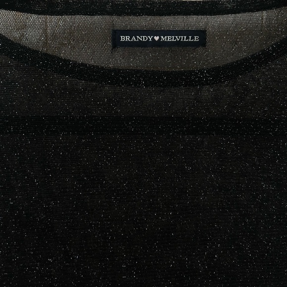 Brandy Melville Cropped Glitter Mesh Tee (O/S - Small) - Black/Silver Sparkle - Picture 3 of 4